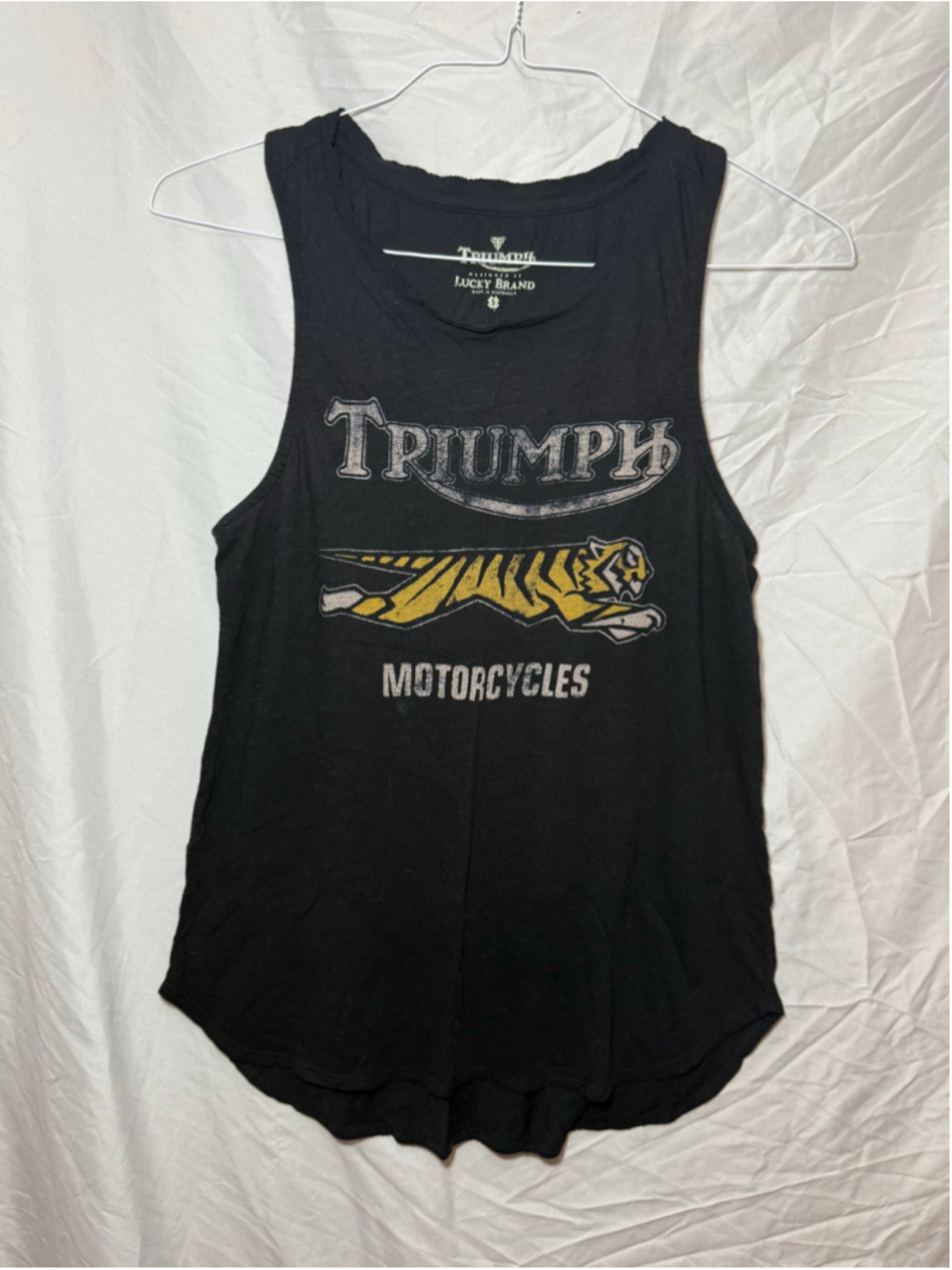 Women's Lucky Brand Triumph Motorcycles Tank Top Black Yellow Size S